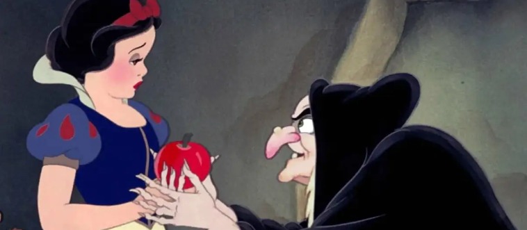 Can you name the trailblazing Disney masterpiece where a gentle princess seeks shelter with a crew of seven tiny miners to escape her envious stepmother?